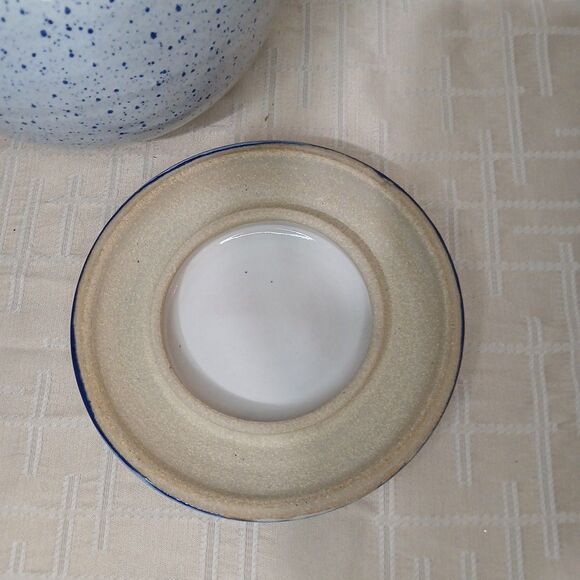 Asian Splatter Pottery Blue White Elk LidPot Jar Crock 7" Primitive Rustic Decor - Picture 3 of 7